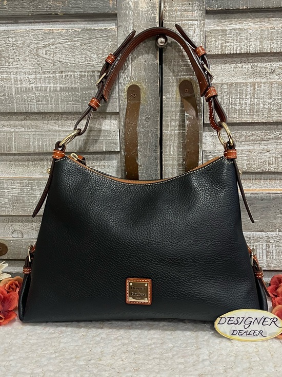 Dooney & Bourke Handbags - Dooney & BOURKE Pebbled Leather Hobo Shoulder Bag Black With  Brown Trim